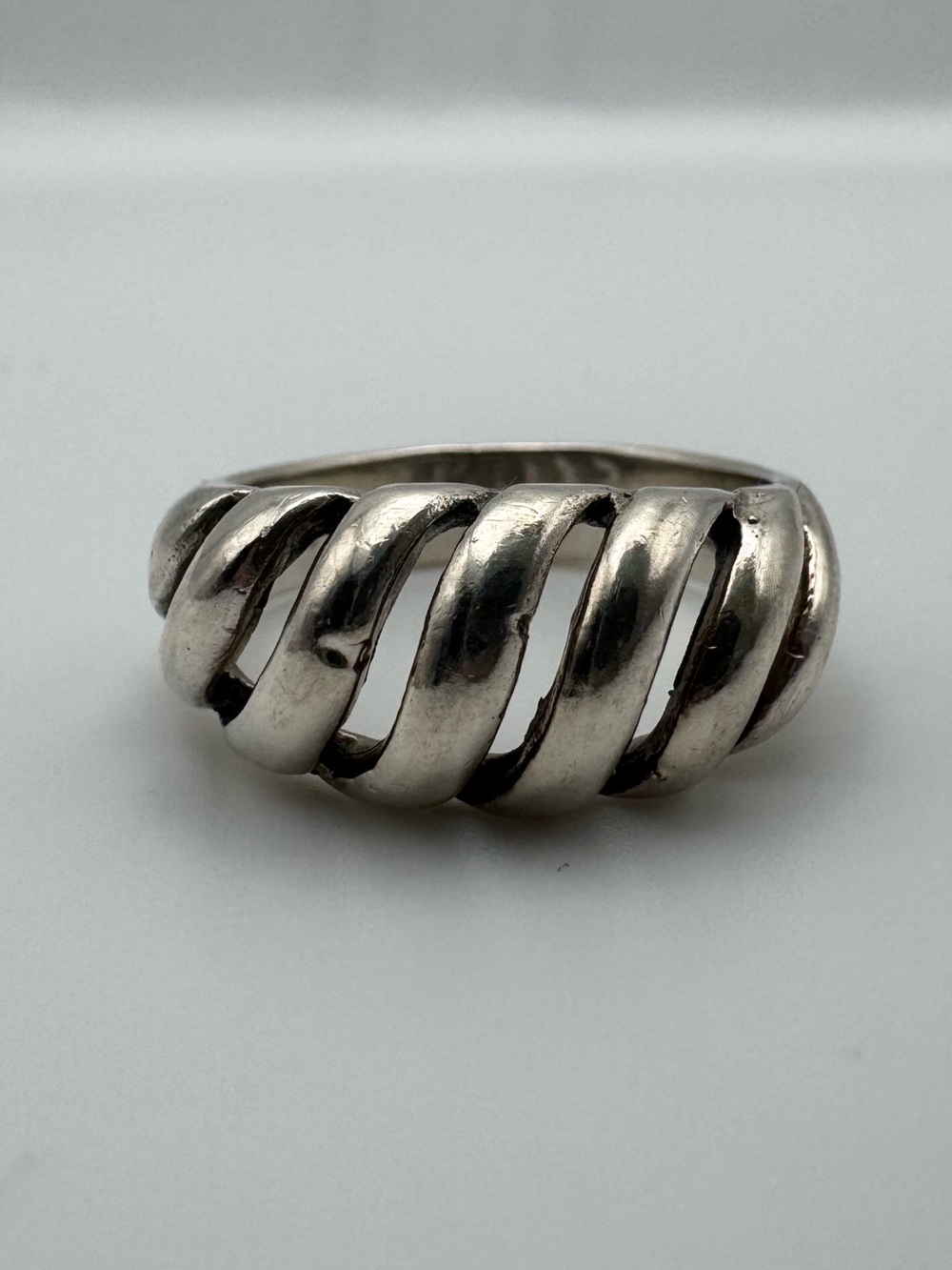 Sterling Silver 925 Spiral Openwork Dome Ring Size 7